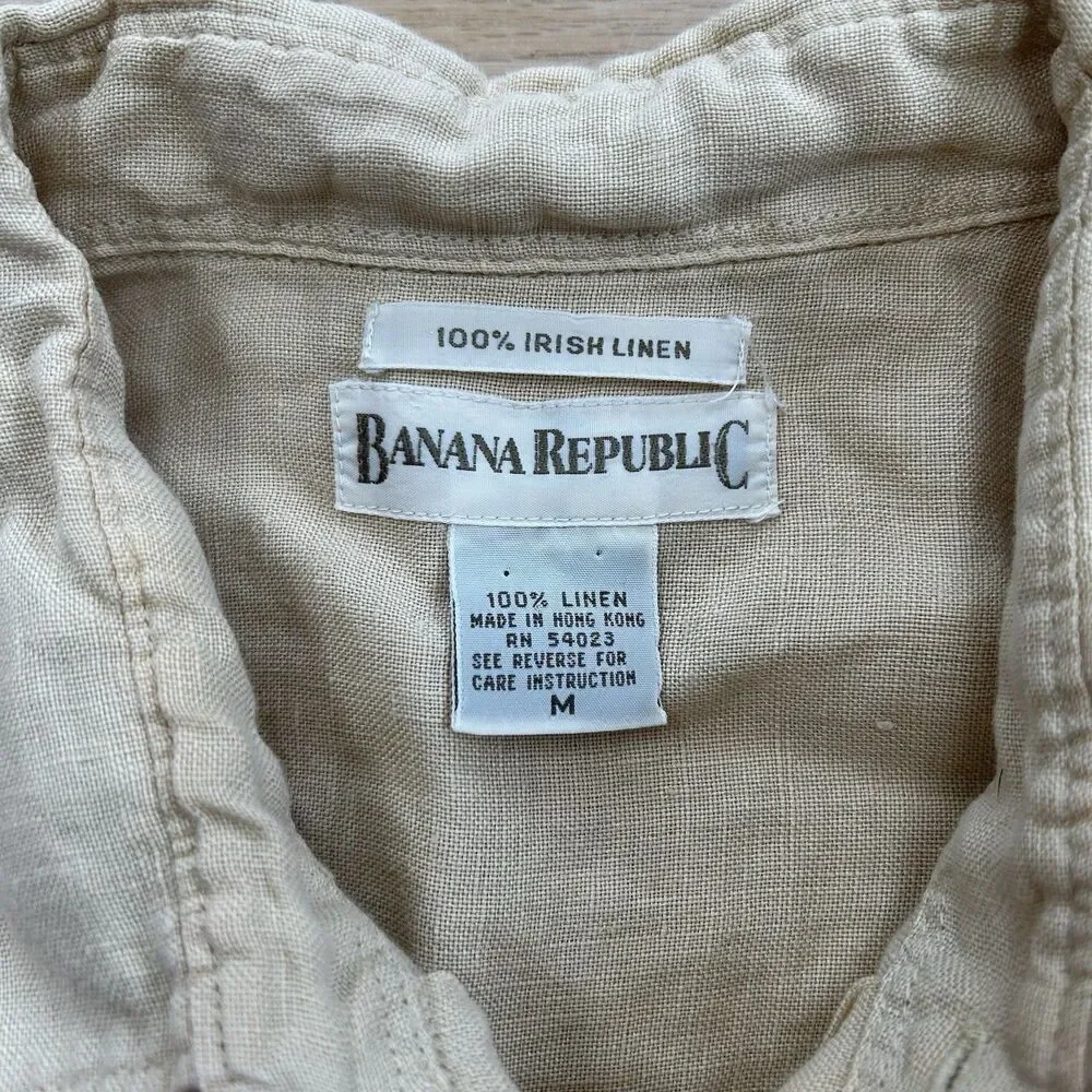 VTG Banana Republic Shirt Mens M Yellow 100% Irish Linen Collared Button